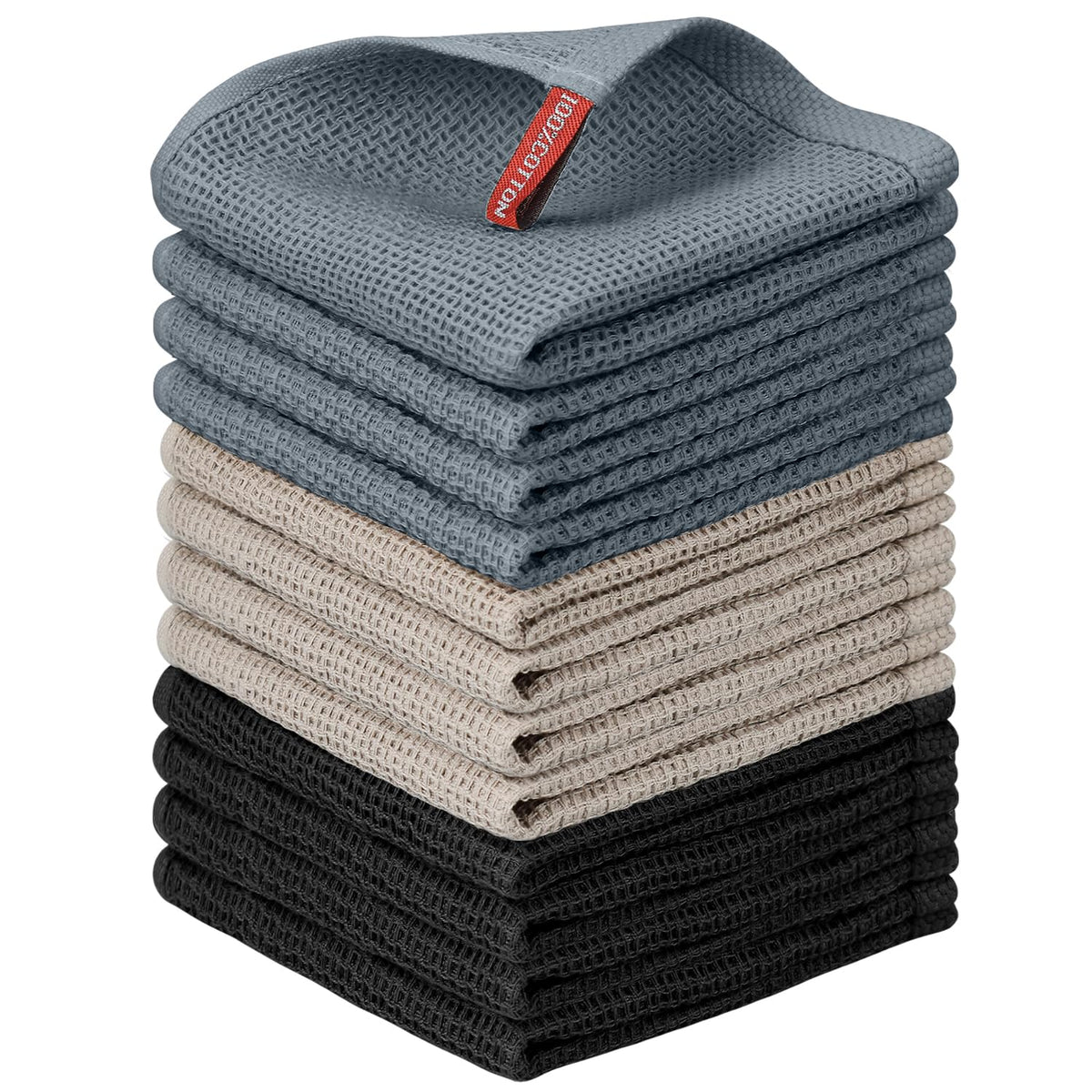 Nialnant 6 Pack Kitchen Towels and Dishcloths Sets,100% Cotton Soft Absorbent Quick Drying Dish Towels for Kitchen,Washing Dishes,12x12 Inches, Multi Color