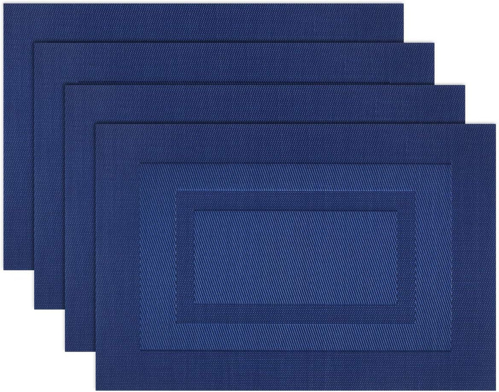 PIGCHCY Placemats,Washable Vinyl Woven Table Mats,Elegant Durable Placemats for Dining Table Set of 4 (18 x 12 inches, Navy Blue)