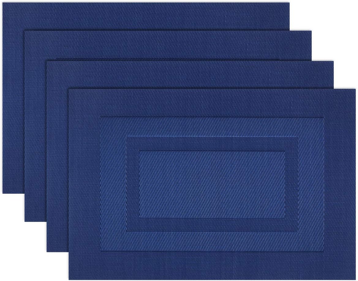 PIGCHCY Placemats,Washable Vinyl Woven Table Mats,Elegant Durable Placemats for Dining Table Set of 4 (18 x 12 inches, Navy Blue)