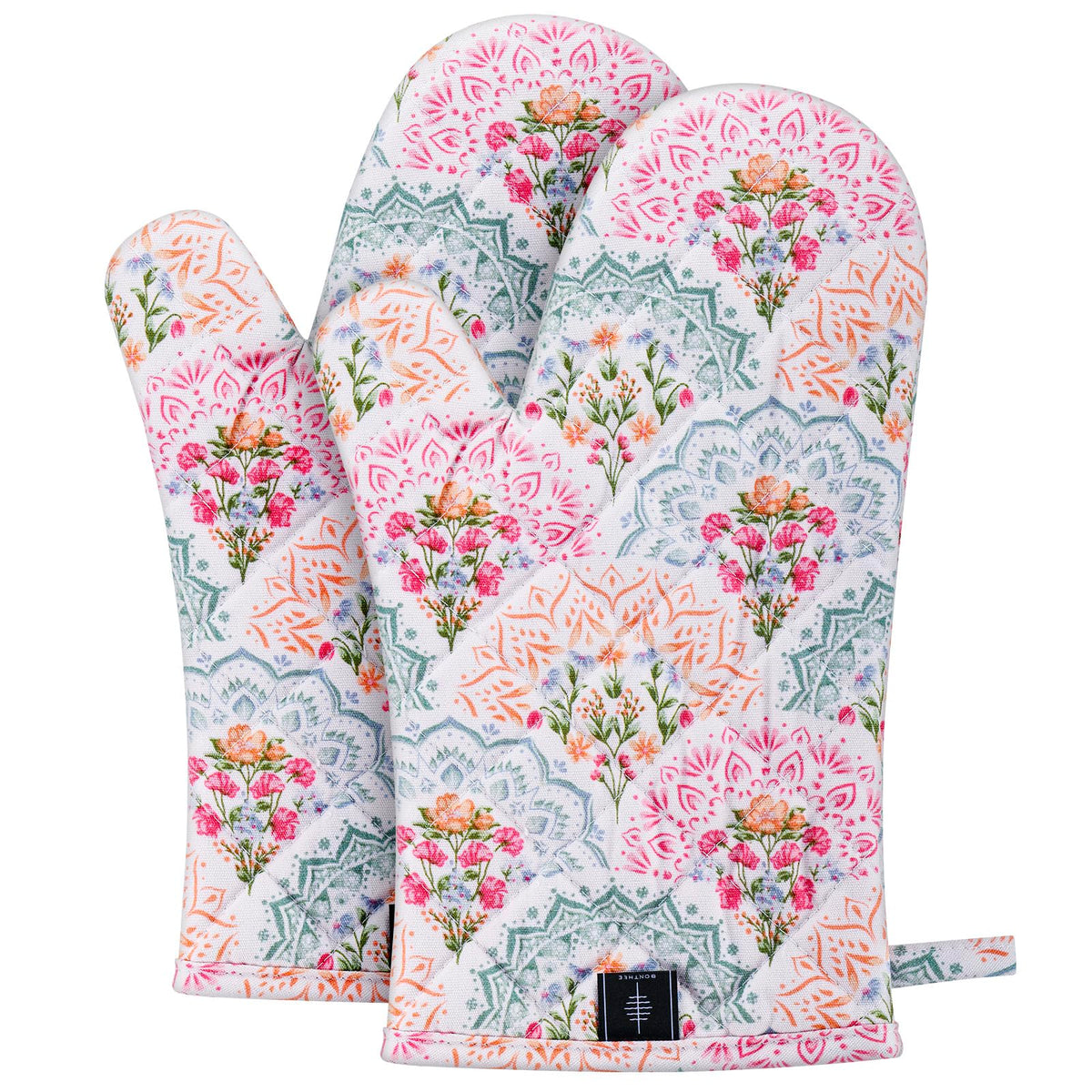 BONTHEE Oven Gloves Heat Resistant Potholder Set Oven Gloves with Anti-Slip Striped Cooking Gloves for Cooking Baking - 2PCS