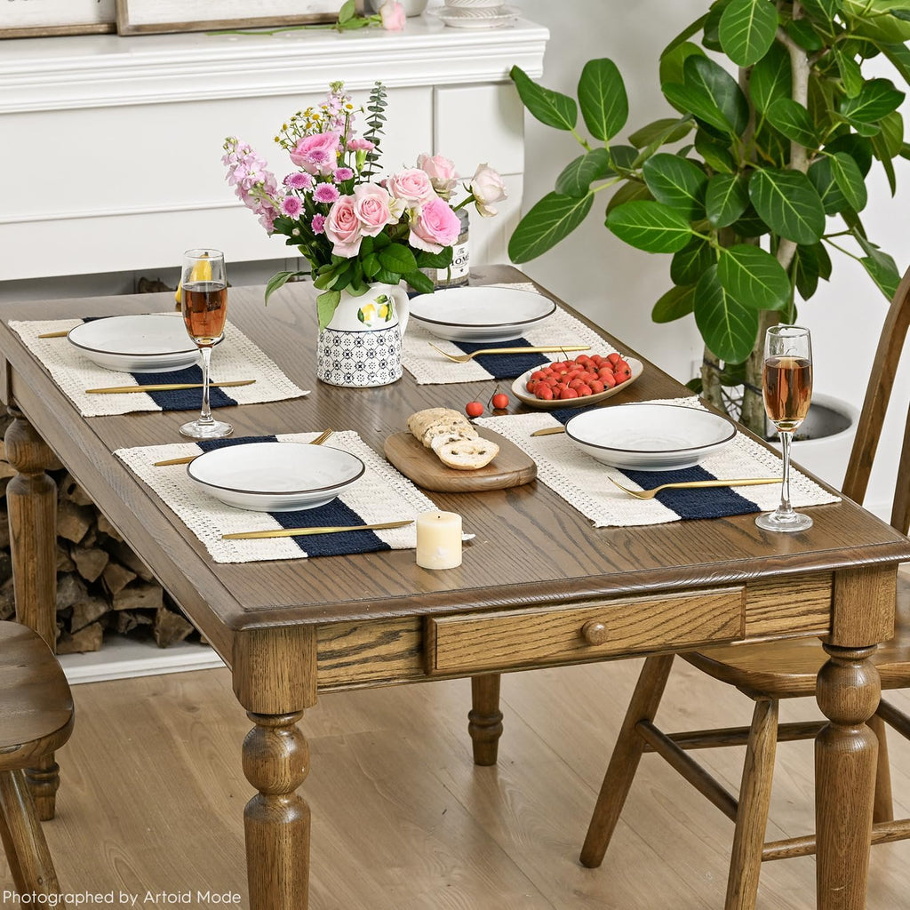 Artoid Mode Dark Blue Rustic Farmhouse Placemats Set of 4-12x18 Inch