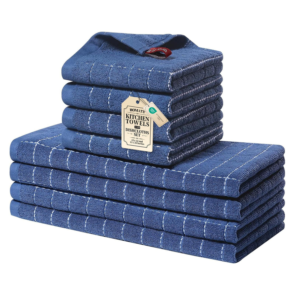 Homaxy Cotton Terry Kitchen Towels and Dishcloths Set of 8, Black