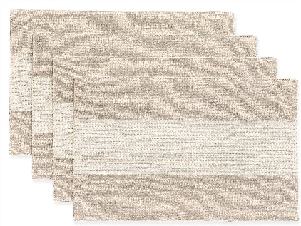 Wracra Linen Placemats, 12 x 18 Inch Set of 4 Placemats, Farmhouse Macrame Place Mats for Kitchen Table and Heat Resistant-Hemstitch Light Coffee 4PCS
