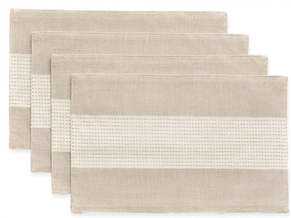 Wracra Linen Placemats, 12 x 18 Inch Set of 4 Placemats, Farmhouse Macrame Place Mats for Kitchen Table and Heat Resistant-Hemstitch Light Coffee 4PCS