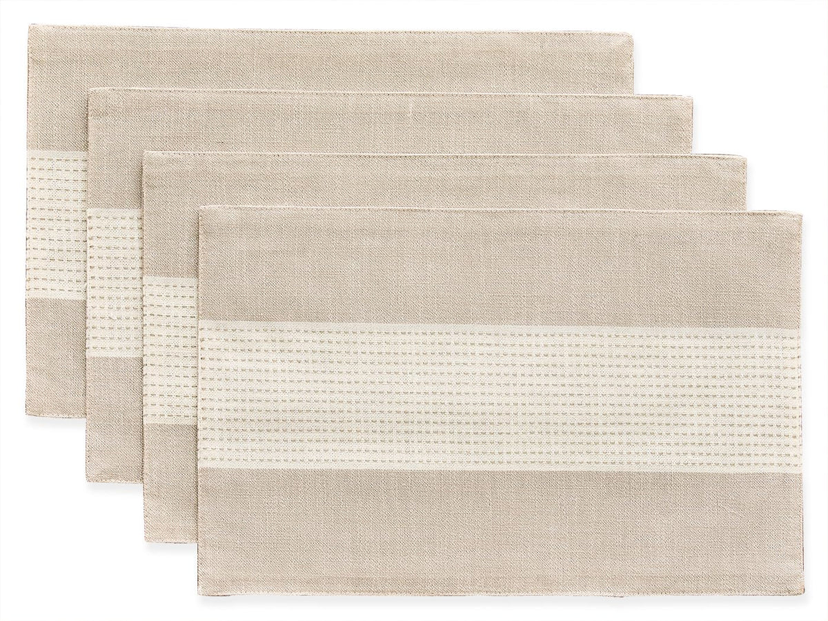 Wracra Linen Placemats, 12 x 18 Inch Set of 4 Placemats, Farmhouse Macrame Place Mats for Kitchen Table and Heat Resistant-Hemstitch Light Coffee 4PCS