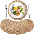 6 Pack, Round Woven Placemats, Natural Water Hyacinth Wicker Place mats, Braided Straw Table Mats, Charger Plates for Dining Table, Fall, Thanksgiving, Christmas (13.8 inch)