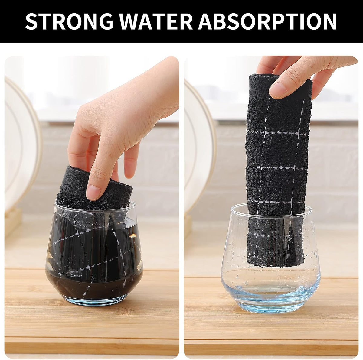 Homaxy 100% Cotton Terry Kitchen Towels, 2 Pack, Black
