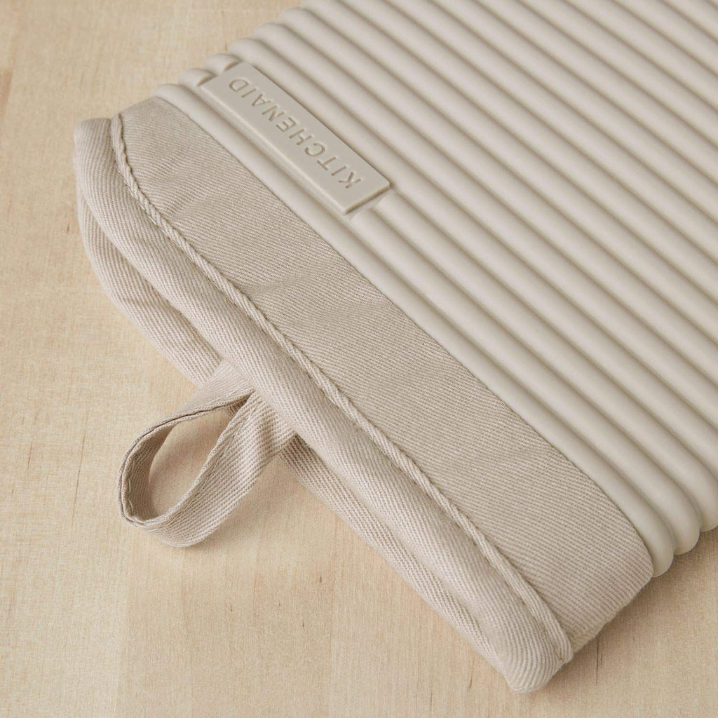 KitchenAid Ribbed Soft Silicone Oven Mitt and Pot Holder Set, Milkshake, 7"x13" Mitts + 7"x9" Holders