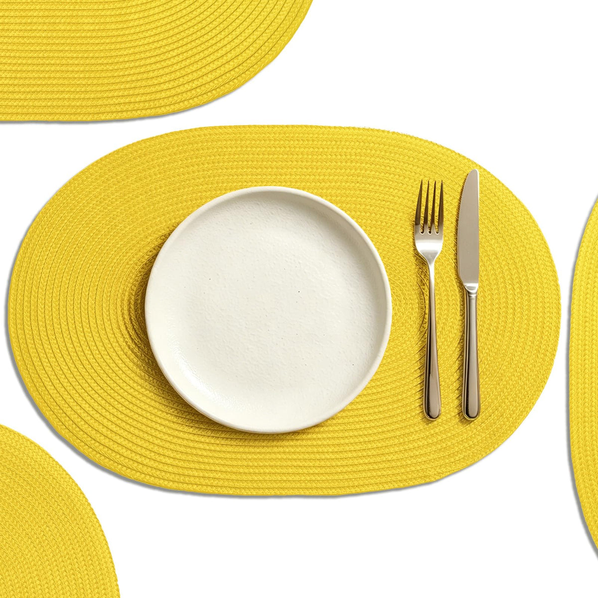 AHHFSMEI Placemats Set of 8 for Dining Table Washable Woven Non-Slip 18x12 inches Placemat Heat-Resistant Durable Table Mats for Dining Table Easy to Clean (Yellow, 8)