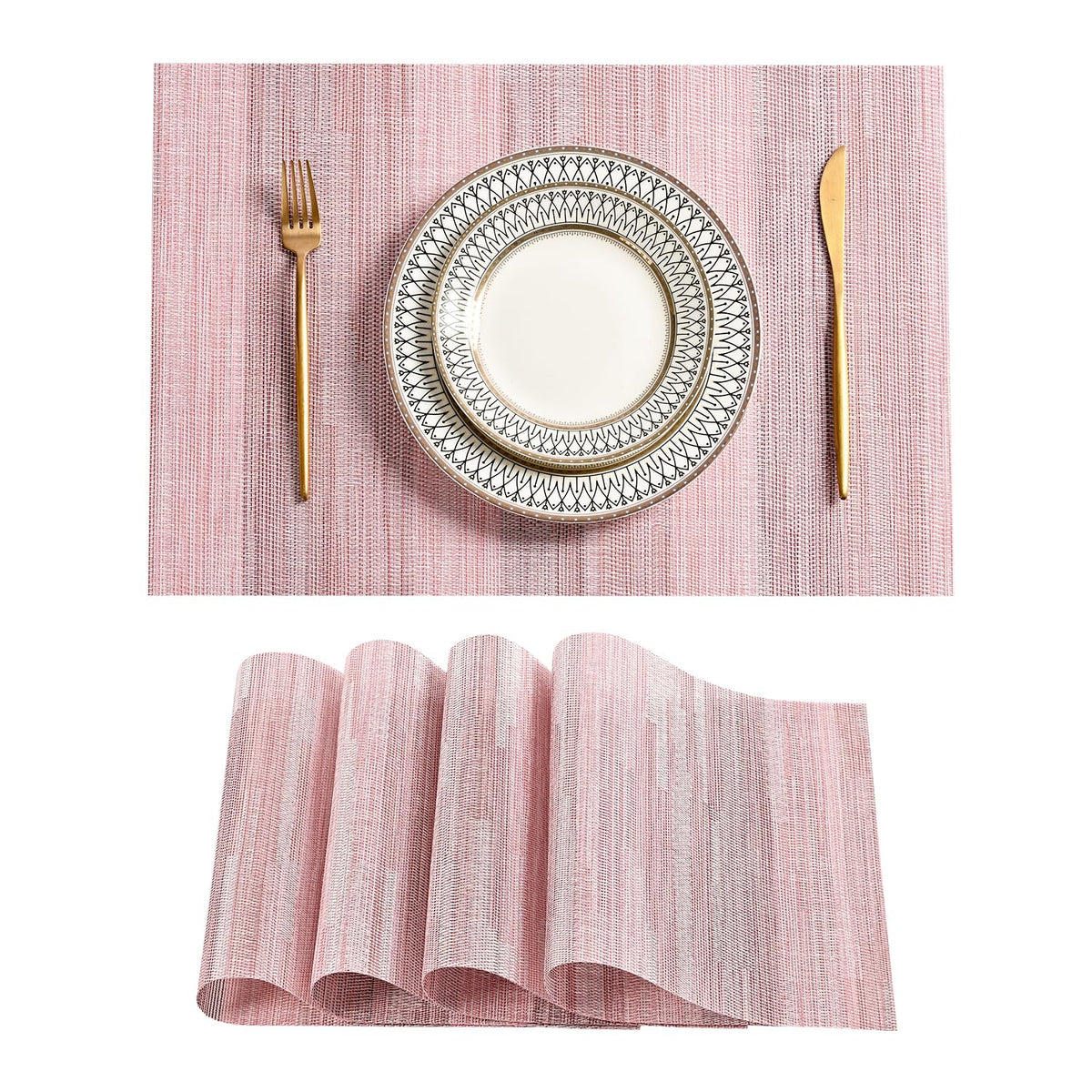 Beige White Placemats Set of 4 - Heat Resistant Non-Slip Place mats for Dining Table, Washable Durable PVC Vinyl Woven Table Mats(Beige White, 4)
