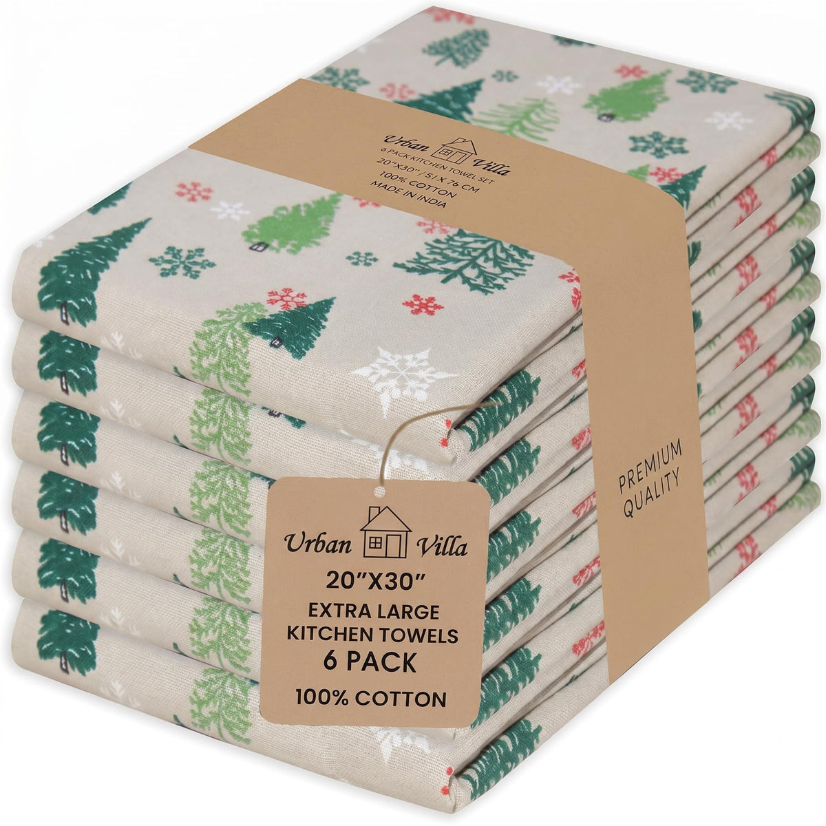 Urban Villa Kitchen Towels Cotton Dish Towels 12”x12” (Set of 8) Grey White
