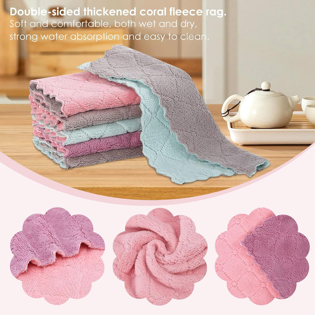 Rachan 22Pack Kitchen Dish Cloths,Reusable Dish Towels,Nonstick Oil Washable Fast Drying,Super Absorbent Coral Velvet Cleaning Cloths for Cleaning Tableware,Kitchen,Bathroom (Green-grey10 x 6")