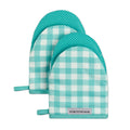 KitchenAid Gingham Mini Oven Mitt 2-Pack Set, Milkshake Tan, 5.5"x8"
