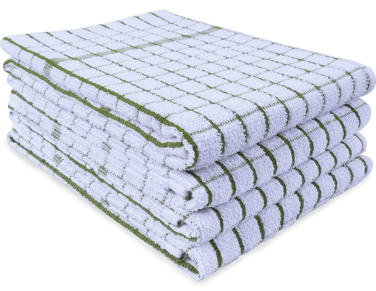AMOUR INFINI Kitchen Towels Set of 4 - Highly Absorbent, Super Soft Terry Cotton 20x28 Inch Dish Towels with Hanging Loop - Hand & Tea Towels for Cleaning & Drying Dishes (Beige)