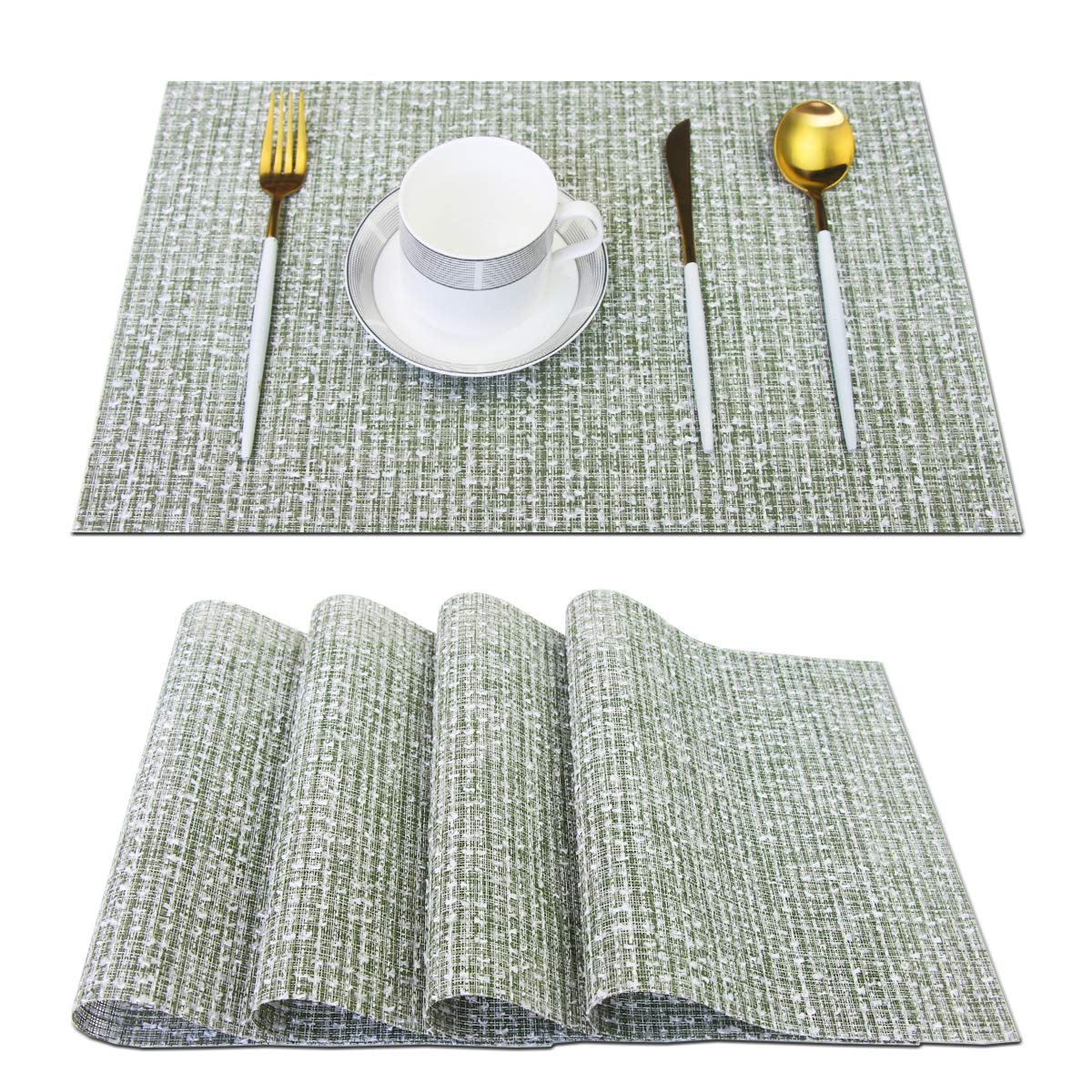 PIGCHCY Placemats,Washable Vinyl Woven Table Mats,Elegant Durable Placemats for Dining Table Set of 6 (Bamboo-Brown)