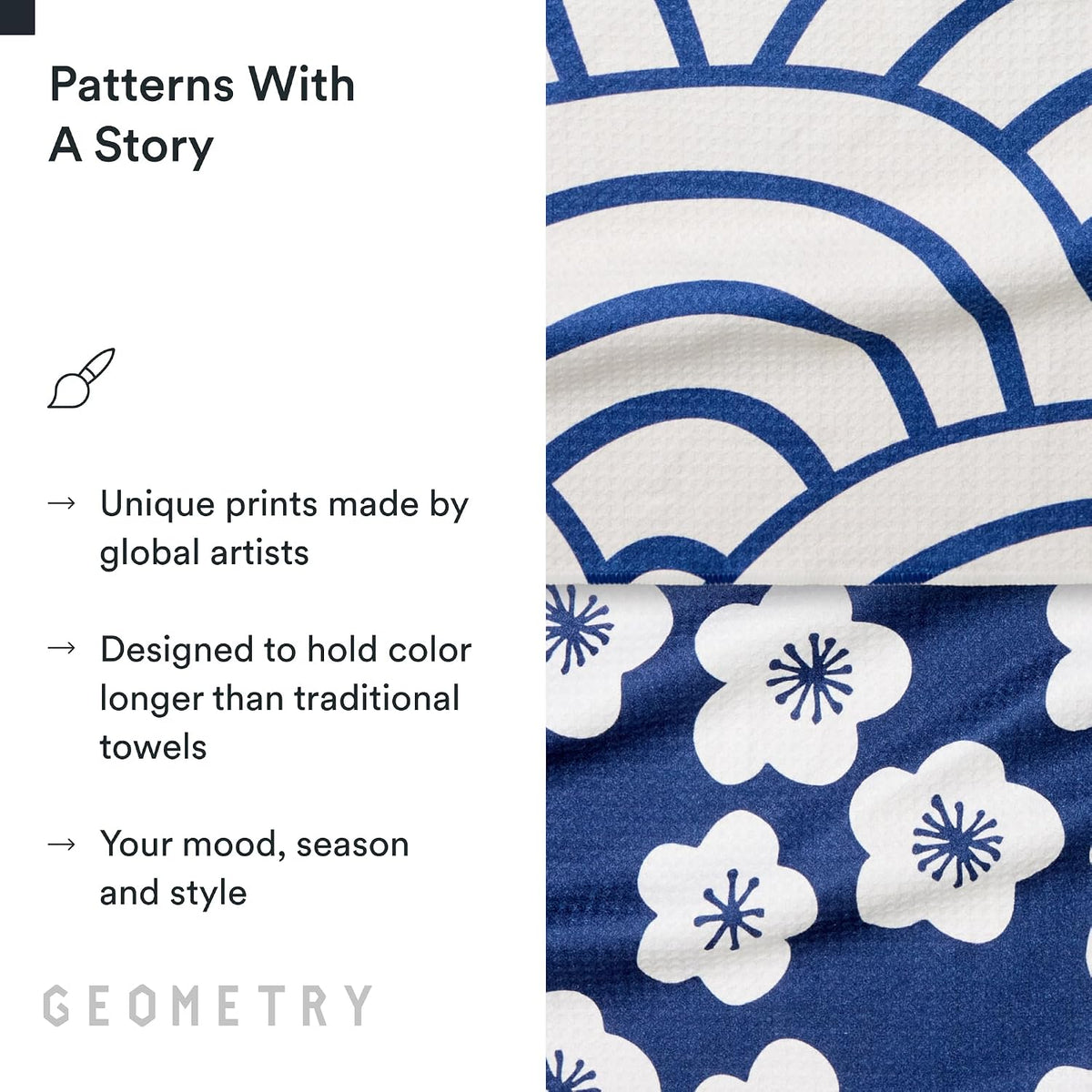 GEOMETRY Kitchen Tea Towels - Quick Dry Microfiber Dish Towels for Kitchen Every Bloom, 18" x 30" 2 Pack