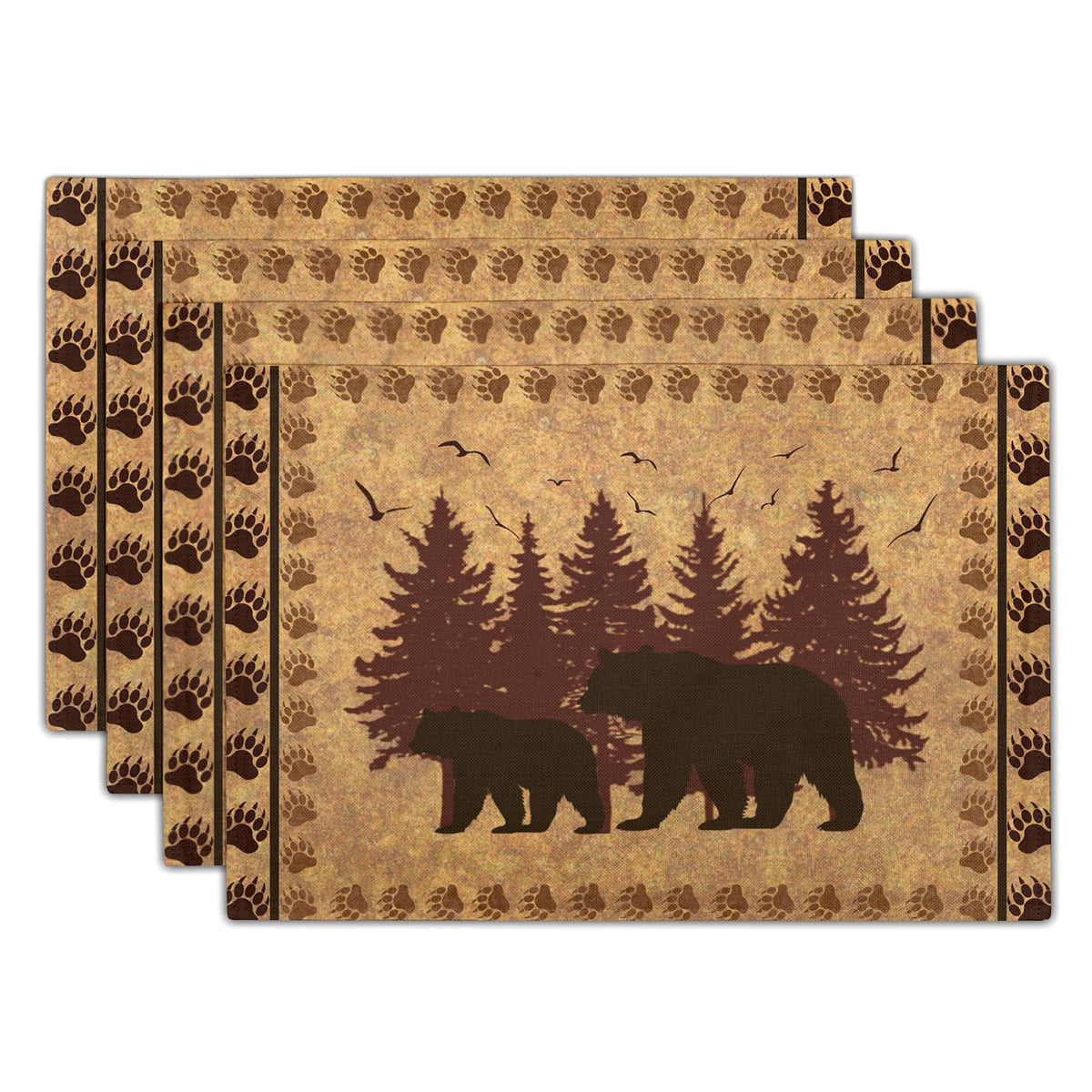Giwawa Boho Ethnic Placemats Set of 4 Vintage Orange Brown Retro Flower Decorative Linen Table Place Mats 12"x18" Rustic Country Style Floral Place Mats Heat Resistance for Kitchen Dining Farmhouse