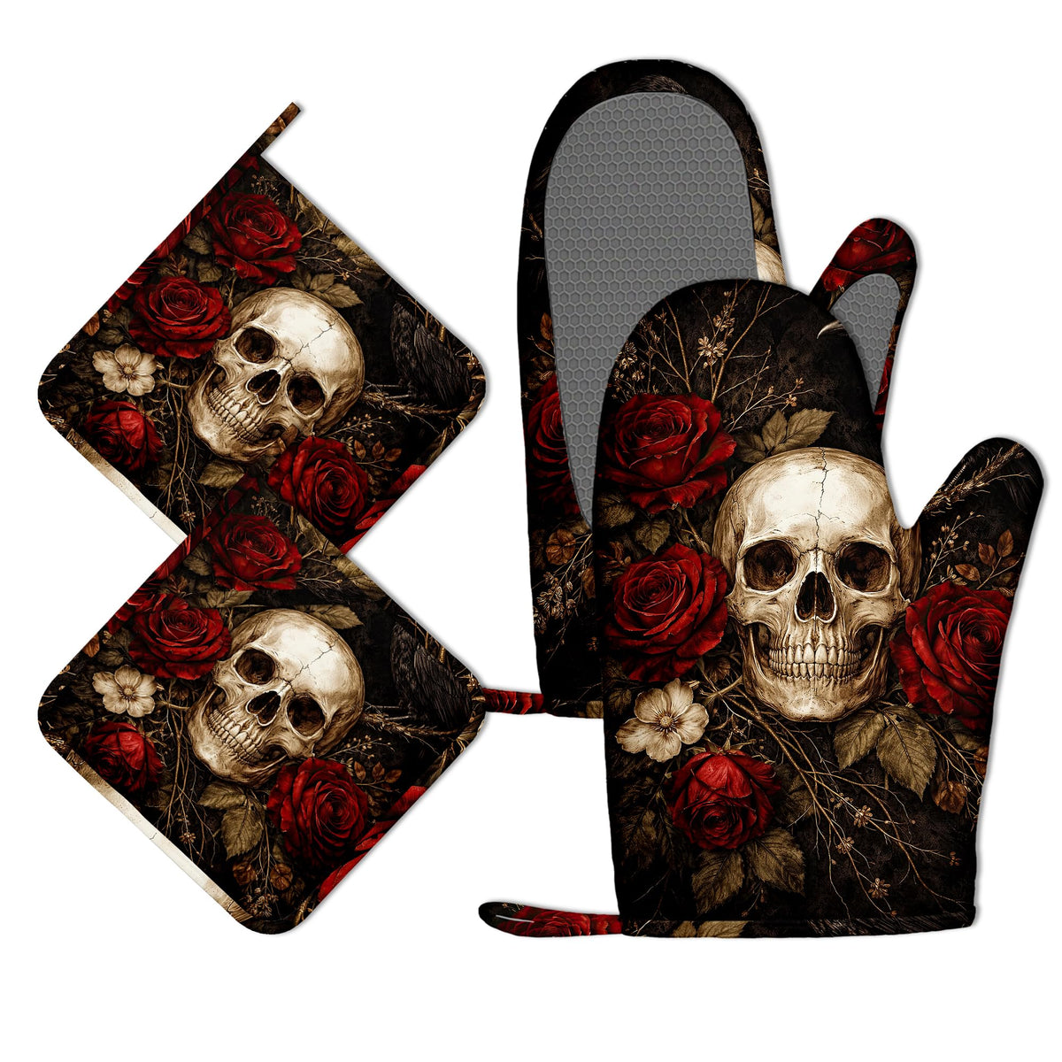 Funny Baker Black Cat Oven Mitts and Pot Holders Sets of 4 PCS, I’M Baked Too Oven Gloves Potholder for Kitchen Cooking Baking BBQ Heat Resistant