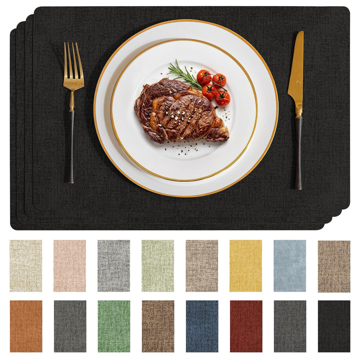 Romanstile Faux Leather Vinyl Placemats Set of 6, Beige