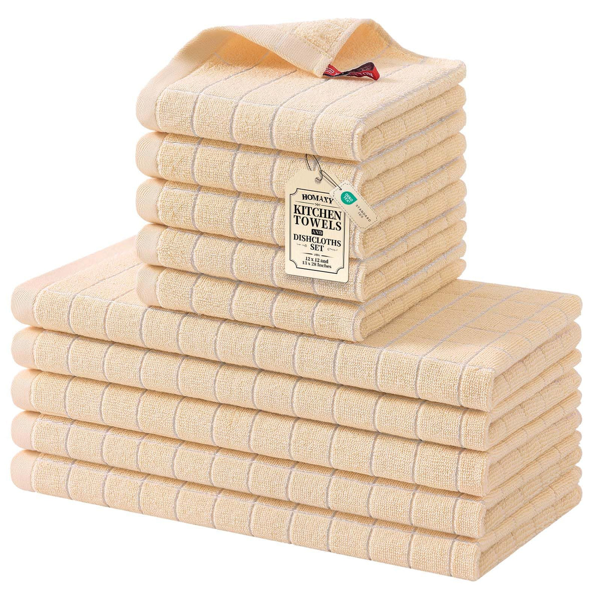 Homaxy Cotton Terry Kitchen Towels and Dishcloths Set of 8, Black