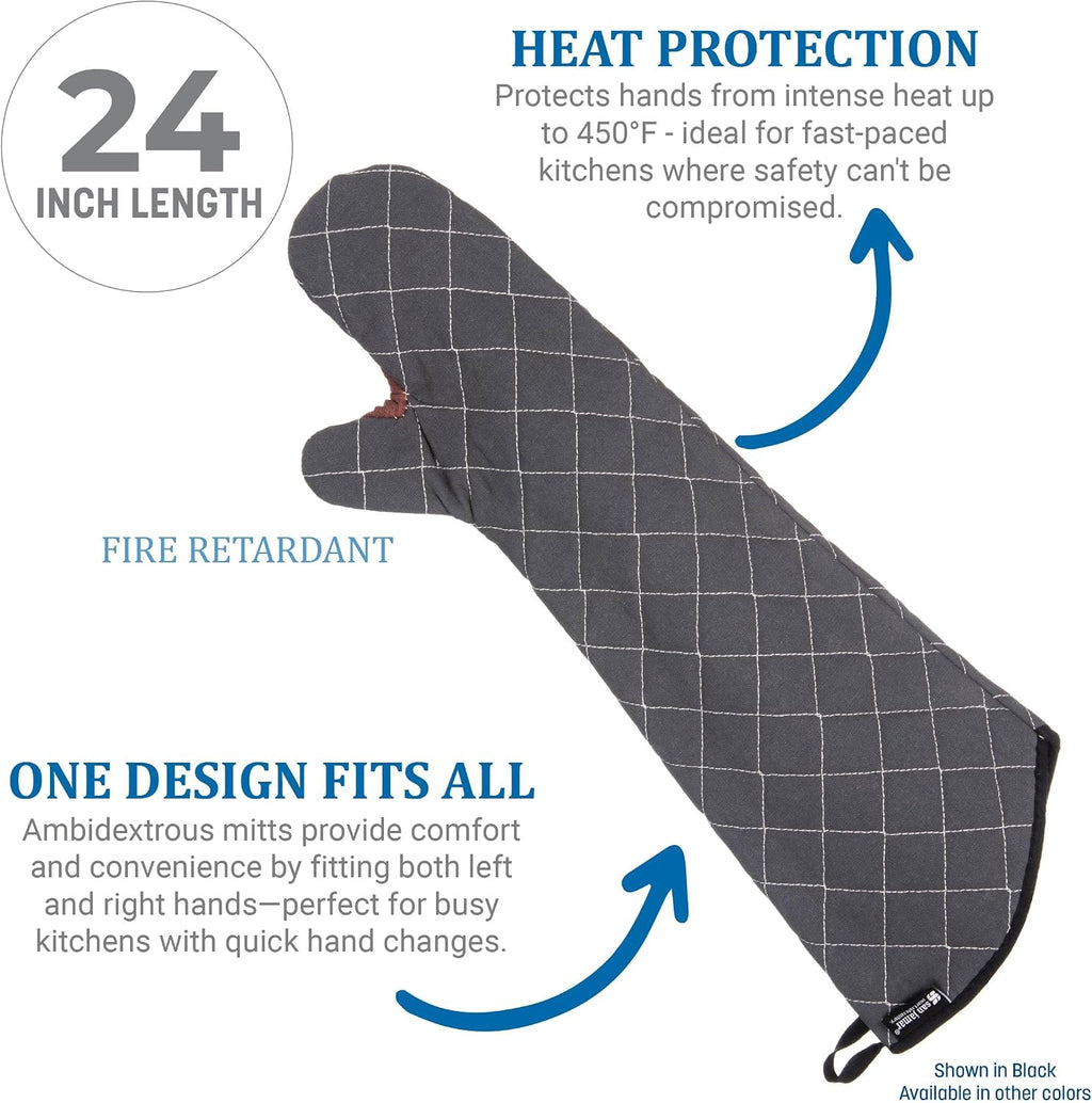 San Jamar 800FG24 BestGuard Commercial Heat Protection Up to 450° F Oven Mitts (Pair), 24" Length, Tan, 1 Count (Pack of 1)