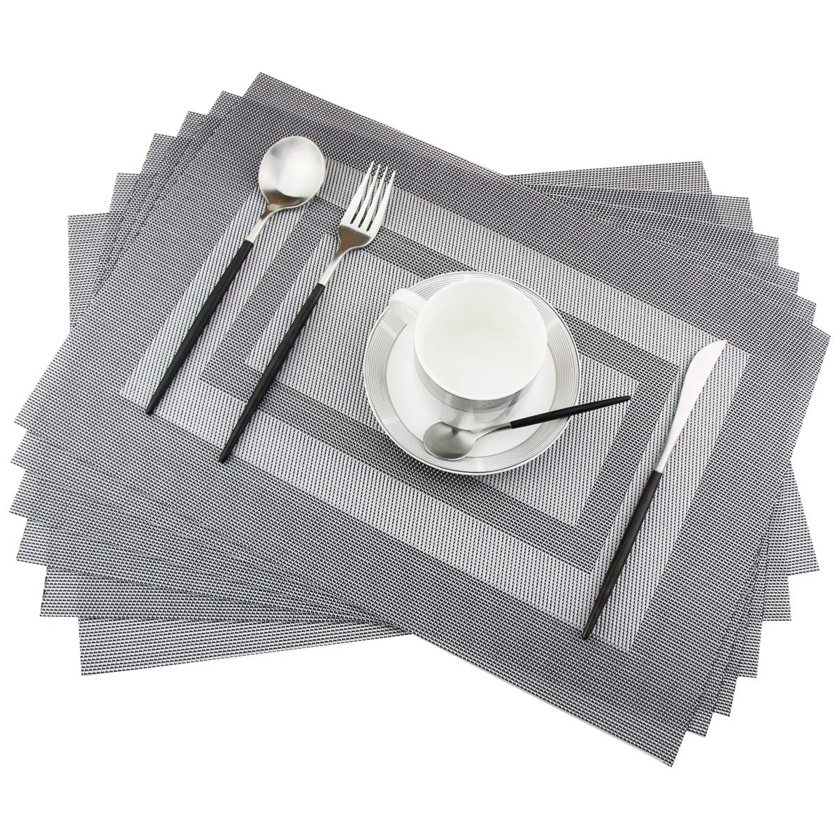 PIGCHCY Placemats,Washable Vinyl Woven Table Mats,Elegant Durable Placemats for Dining Table Set of 6 (Bamboo-Brown)
