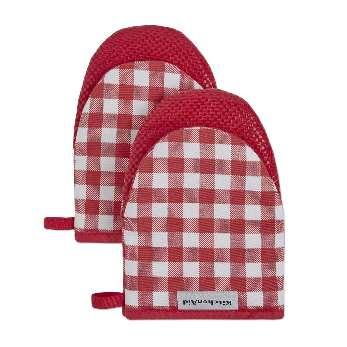 KitchenAid Gingham Mini Oven Mitt 2-Pack Set, Milkshake Tan, 5.5"x8"