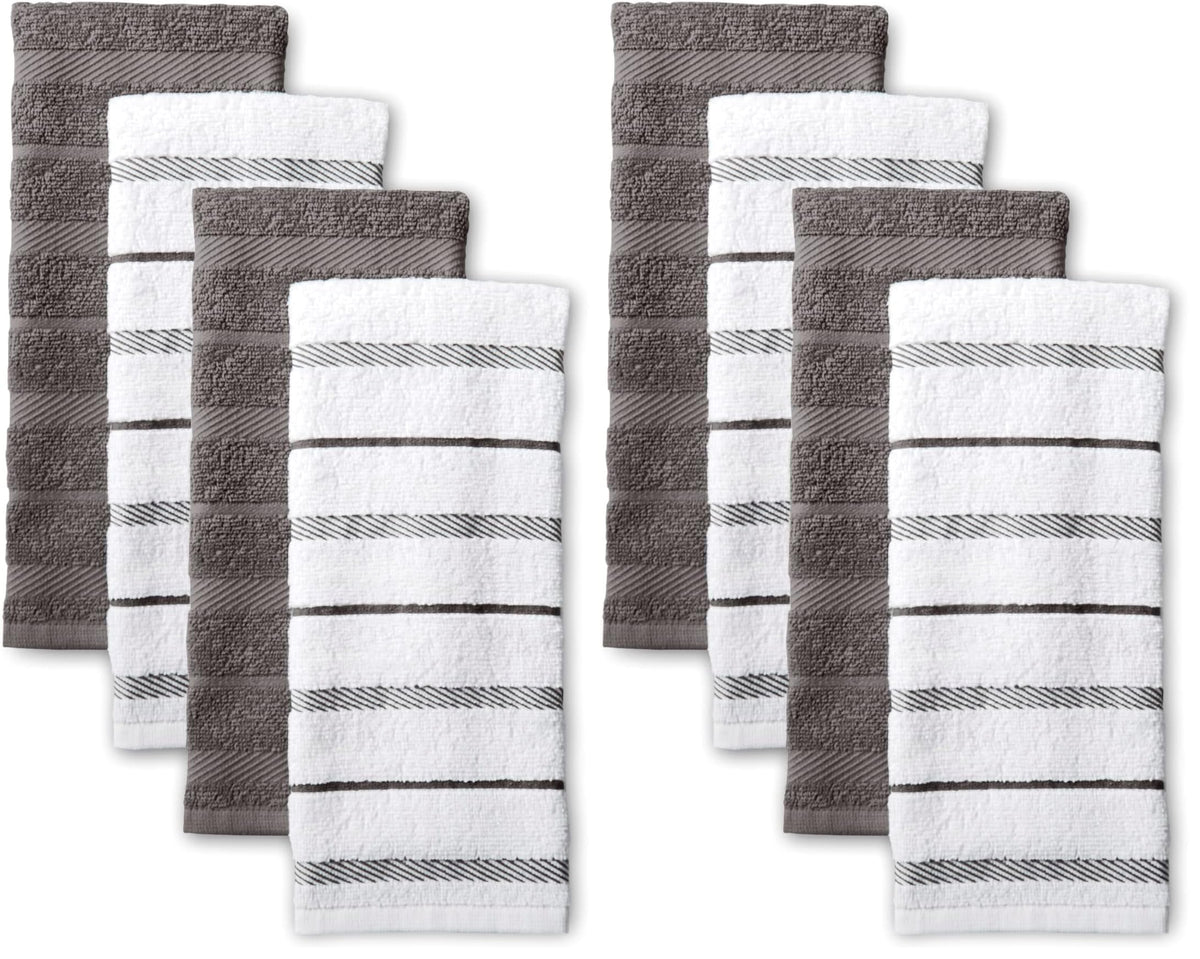 KitchenAid Albany Kitchen Towel 4-Pack Set, Blue Velvet/White, 16"x26"