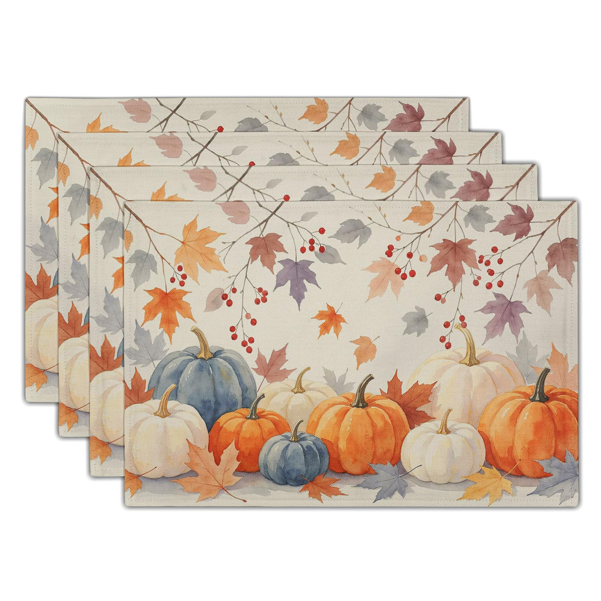 Fall Plaid Placemats Set of 4 Orange Navy Blue Buffalo Plaid Thanksgiving Themed Table Mats Farmhouse Place Mats Washable Linen Placemat for Party Kitchen Dining Decor 12x18 Inch