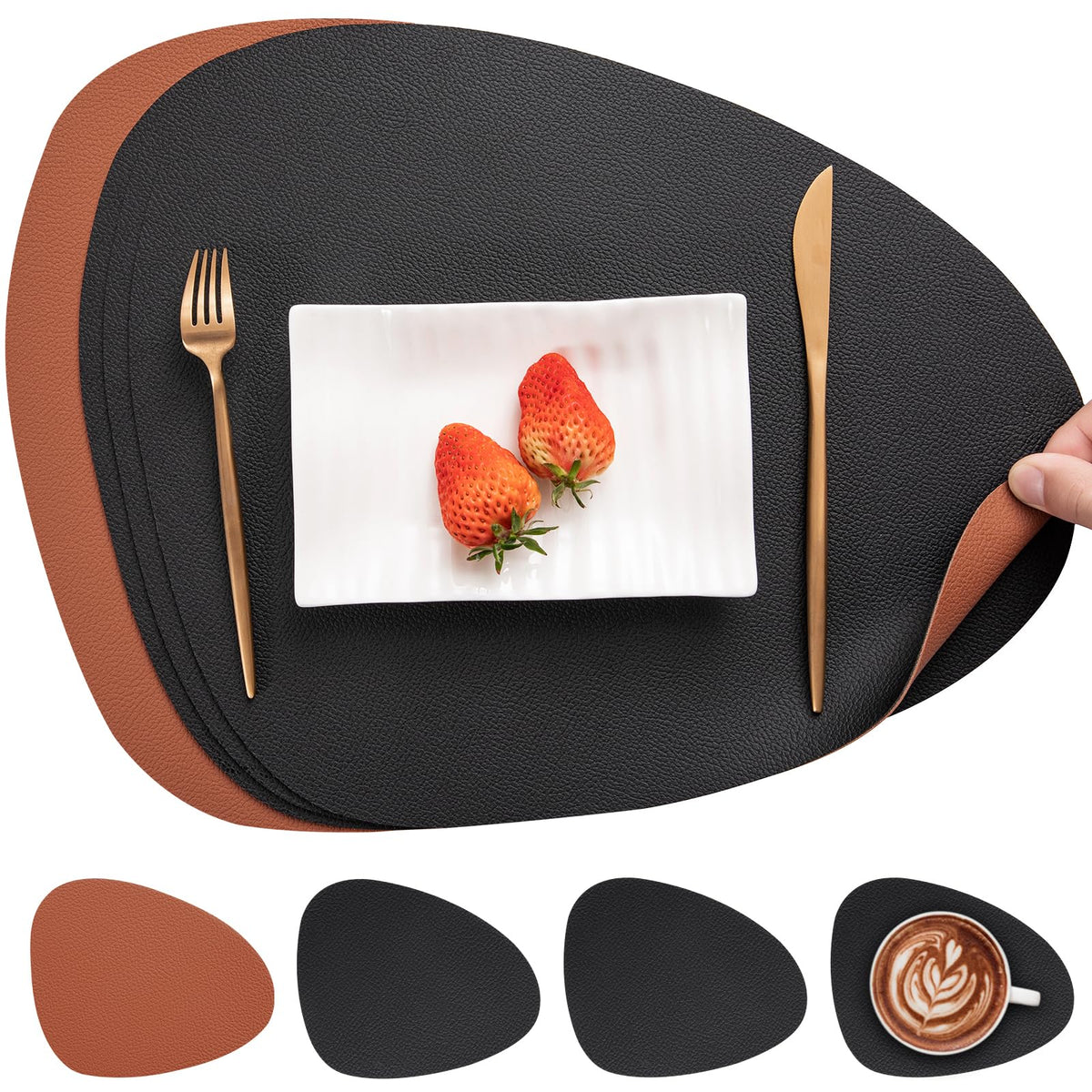 Myir JUN Placemats Set of 4 Faux Leather Placemats with Coasters