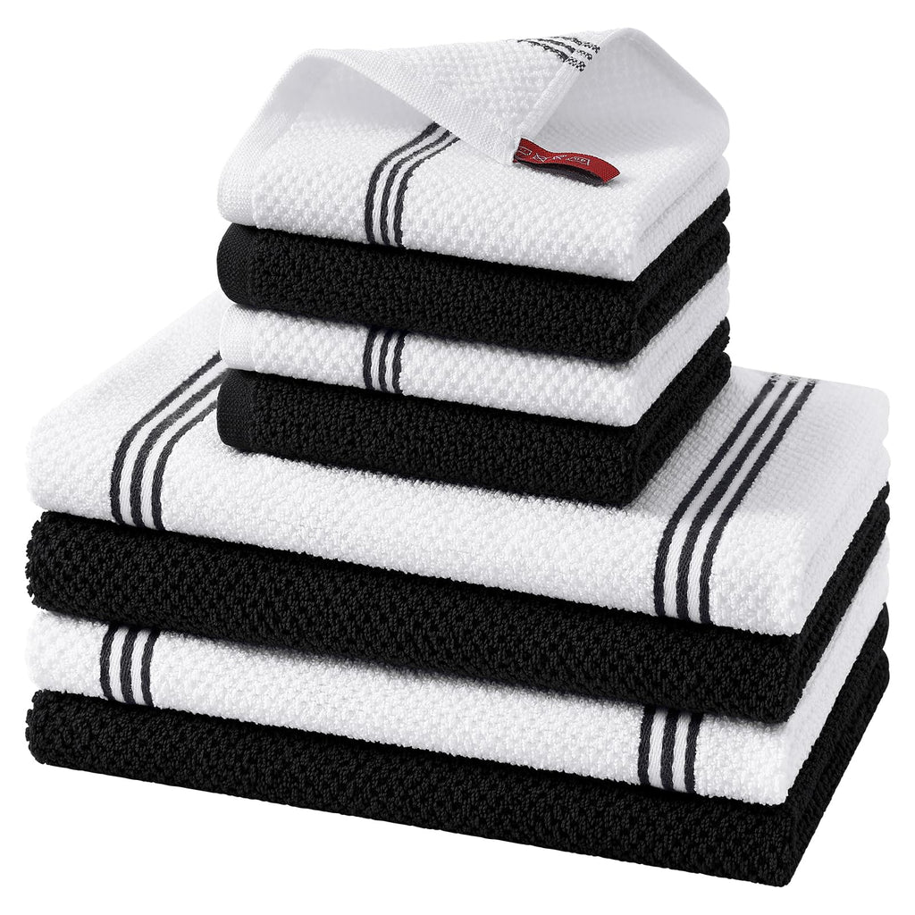 Homaxy Dual Design Kitchen Towels and Dishcloths Set, 8 Pack, Dark Grey