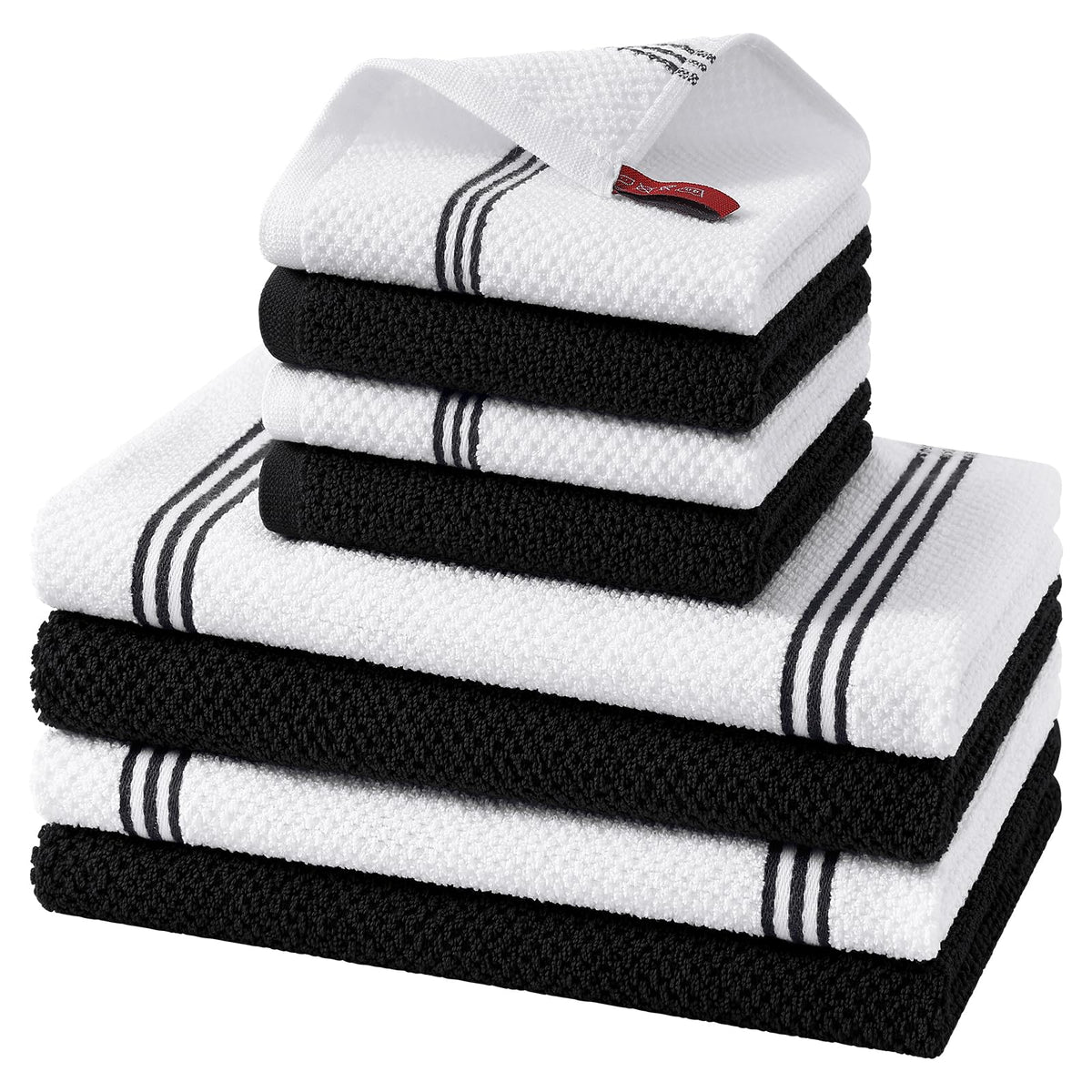 Homaxy Dual Design Kitchen Towels and Dishcloths Set, 8 Pack, Dark Grey