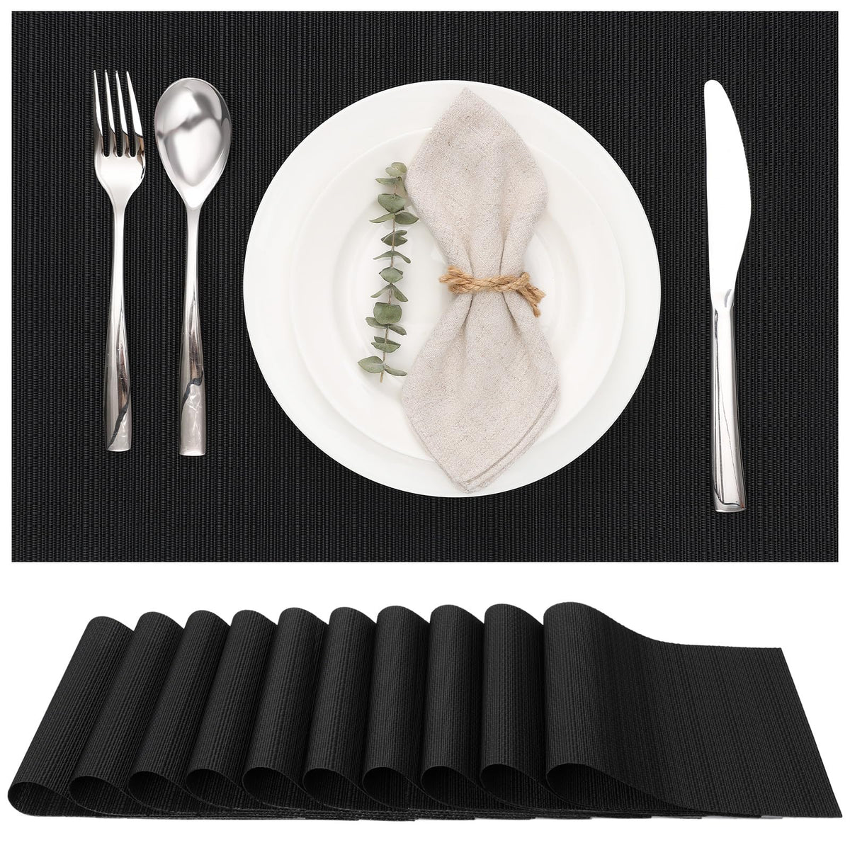 Myir JUN Black Placemats Set of 8 Kitchen and Dining Table Placemats
