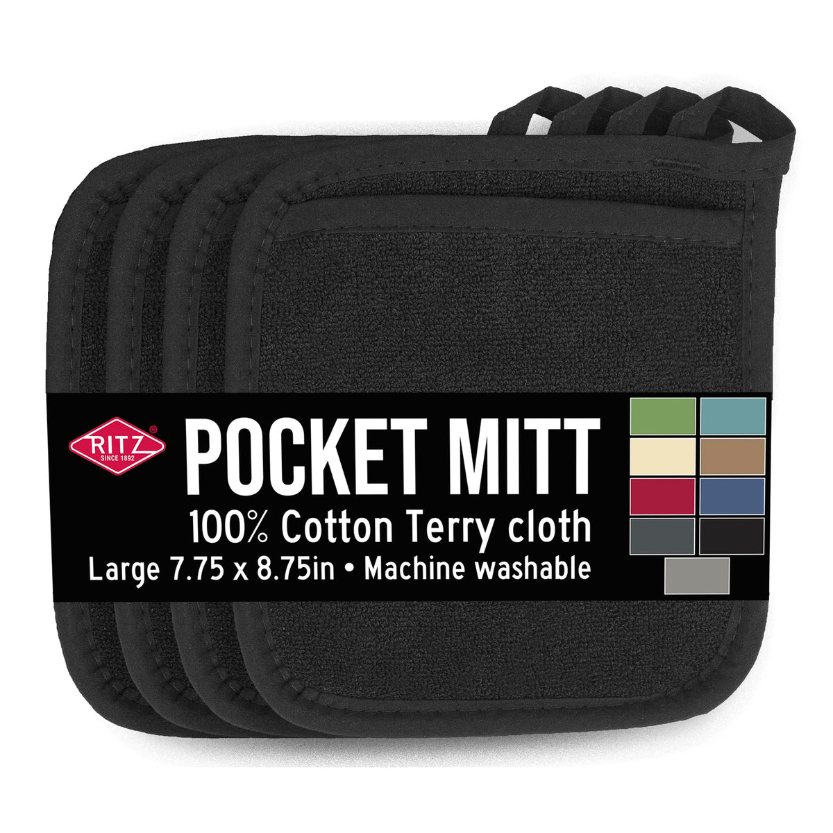 RITZ Terry Pocket Mitt & Hot Pad: Unparalleled Heat Resistant, Durable 100% Cotton – Ergonomically Designed for Optimal Grip – Easy-Care Machine Washable – 2-Pack, Paprika