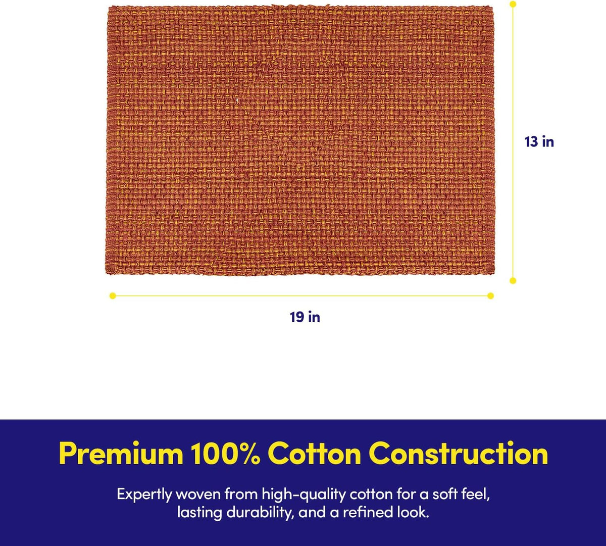 Sweet Home Collection 100% Cotton Placemats for Dining Room Rectangle Two Tone Woven Fabric 13" x 19" Soft Durable Table Mat Set, Set of 4, Rust