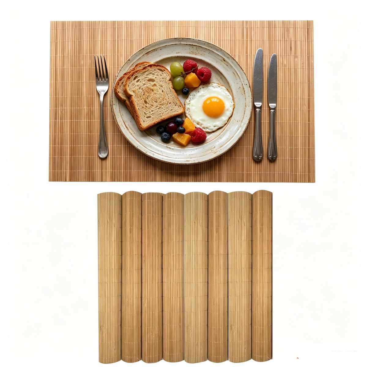 4-Pack Bamboo Placemats,Woven Heat-Resistant Rectangular Table Mats,Natural Dining Place Mats,Rustic Japanese Style Wood Mats for Indoor Dining,Kitchen and Party Use, Coffee