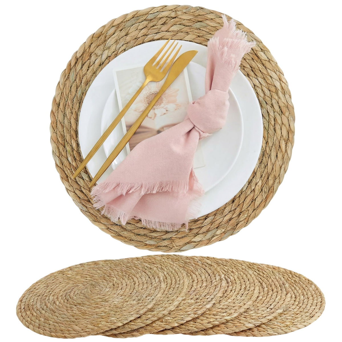 Round Woven Placemats 8PCS 13in Rattan Charger Wicker Boho Place mat