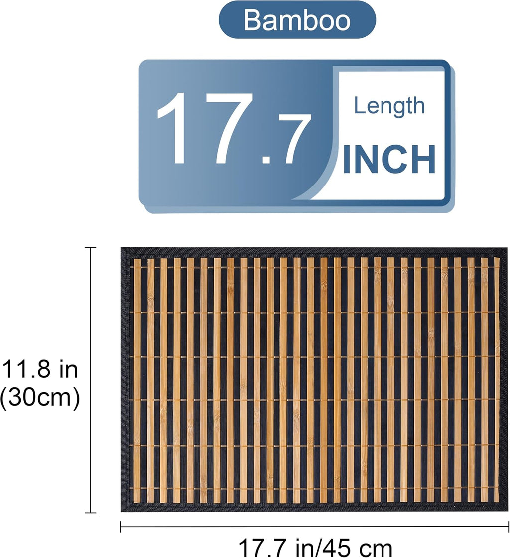 LOVECASA Placemats Set of 6, Bamboo Table Mats Set with Leaf Pattern, 18'' × 12'' Woven Placemat, Washable Heat-Resistant Place Mats for Kitchen, Black Leaf