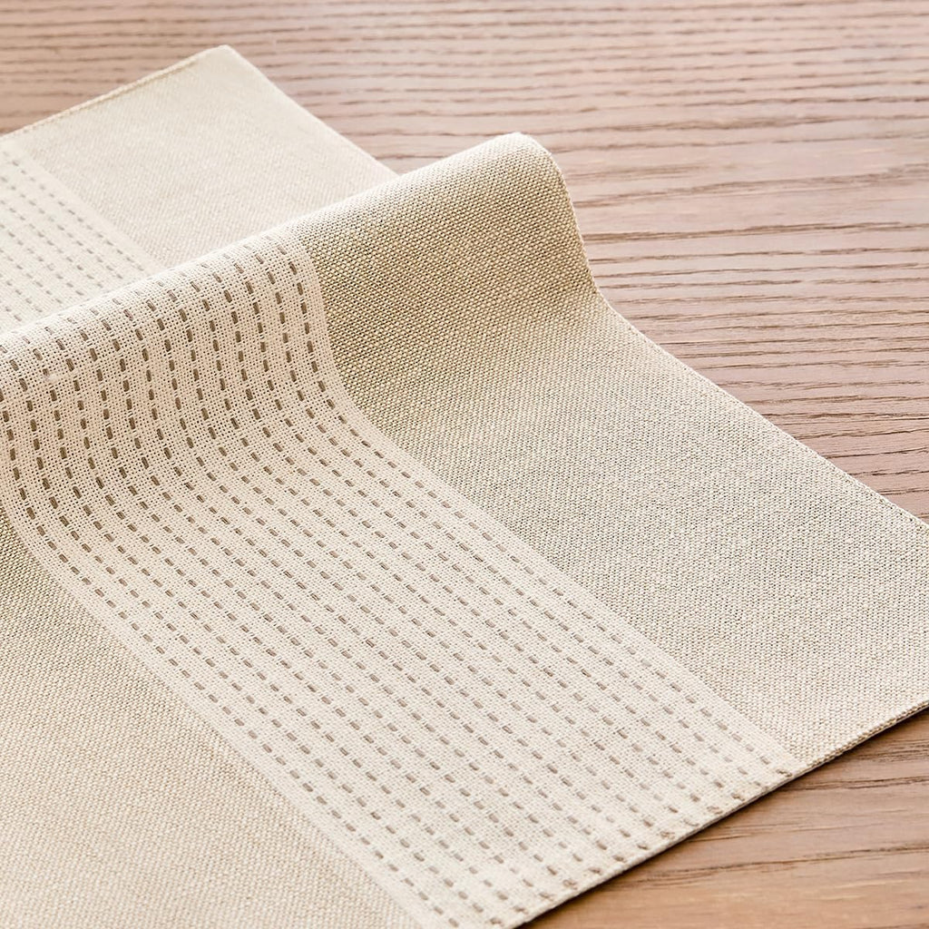 Wracra Linen Placemats, 12 x 18 Inch Set of 4 Placemats, Farmhouse Macrame Place Mats for Kitchen Table and Heat Resistant-Hemstitch Light Coffee 4PCS