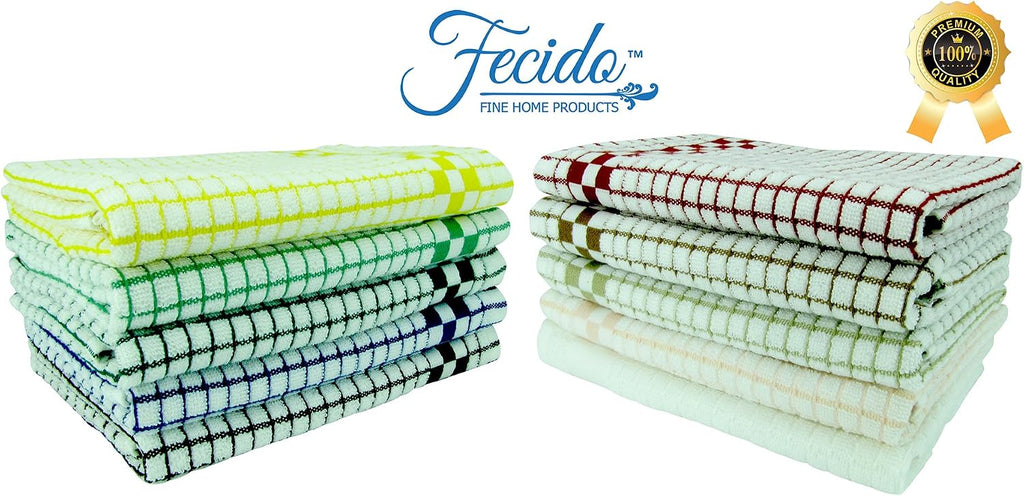Fecido Classic Kitchen Dish Towels with Hanging Loop - Heavy Duty Absorbent Dish Clothes - European Made 100% Cotton Tea Towels - Set of Two, Red