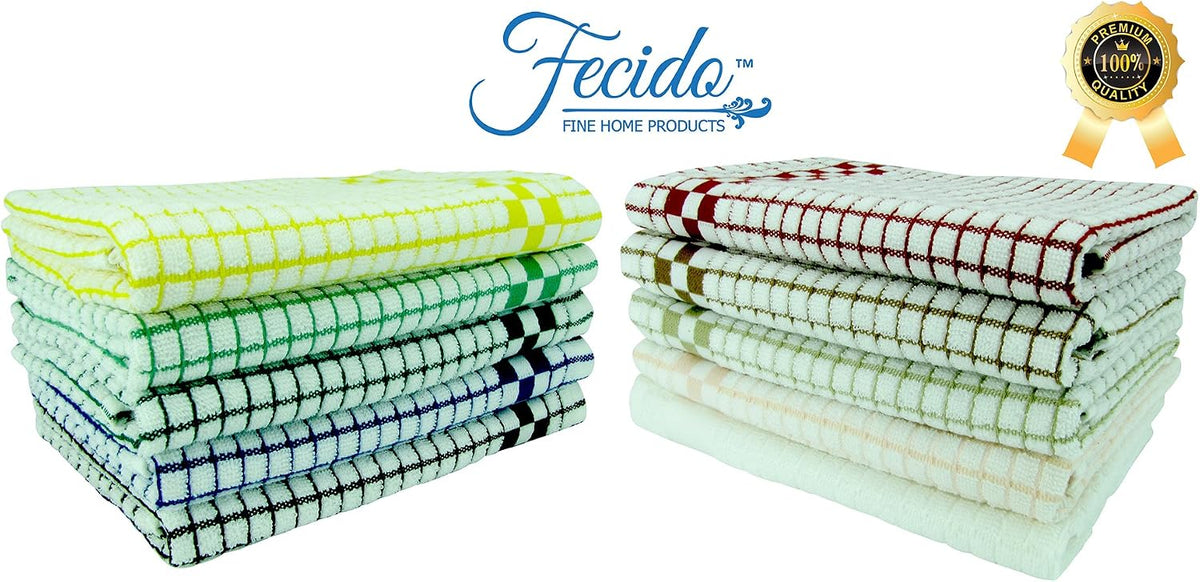 Fecido Classic Kitchen Dish Towels with Hanging Loop - Heavy Duty Absorbent Dish Clothes - European Made 100% Cotton Tea Towels - Set of Two, Red