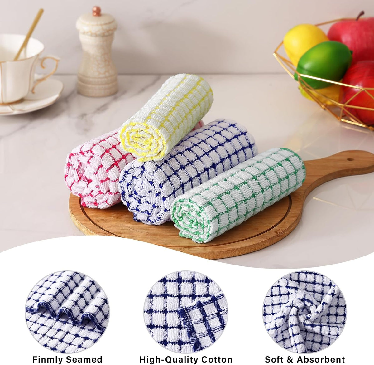 Homaxy Cotton Terry Kitchen Towels and Dishcloths Set of 8, Mixed Color