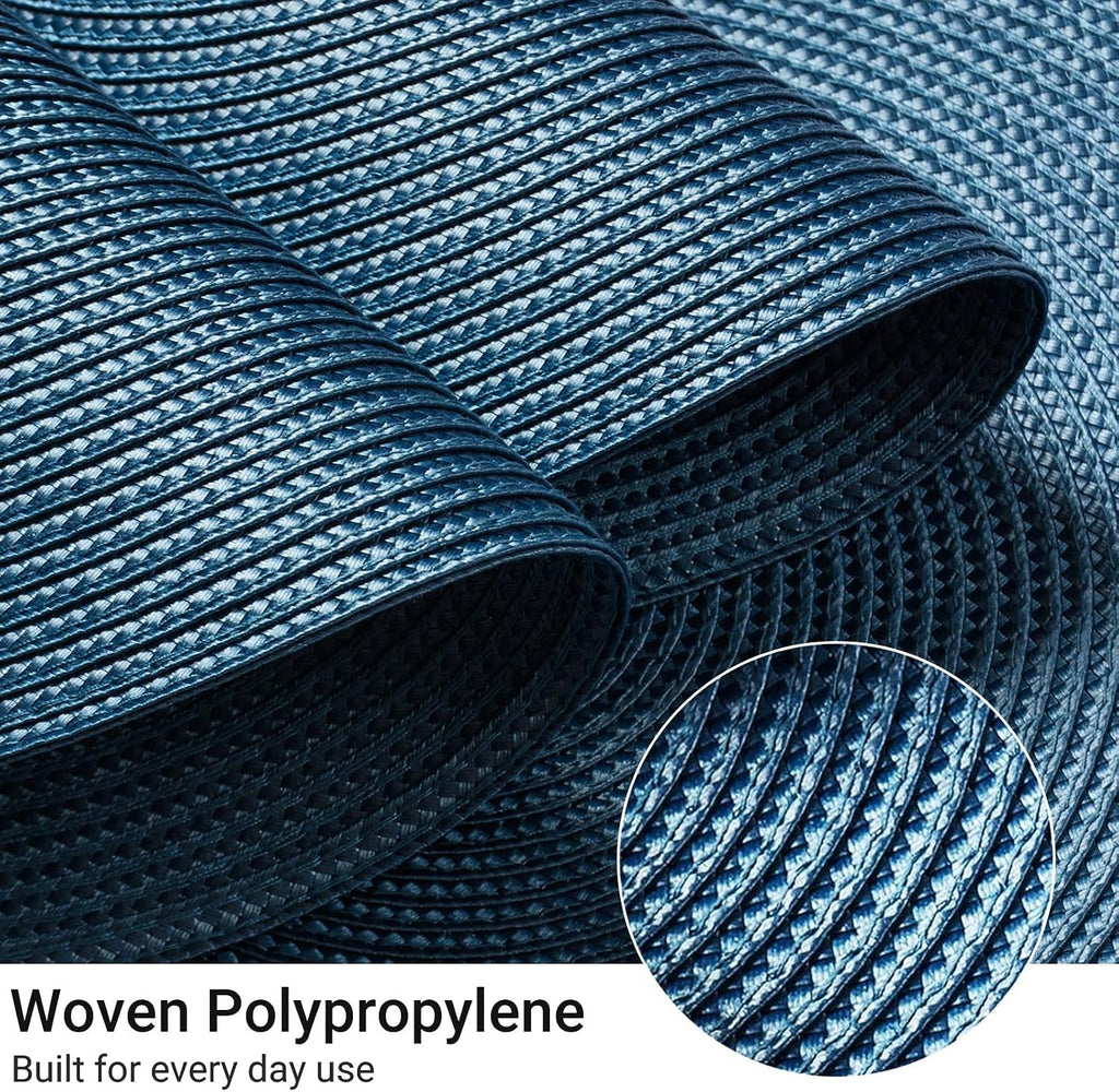 FunWheat Round Braided Placemats Set of 6 Table Mats for Dining Tables Woven Washable Non-Slip Place mats 15 in(Blue, 6pcs)