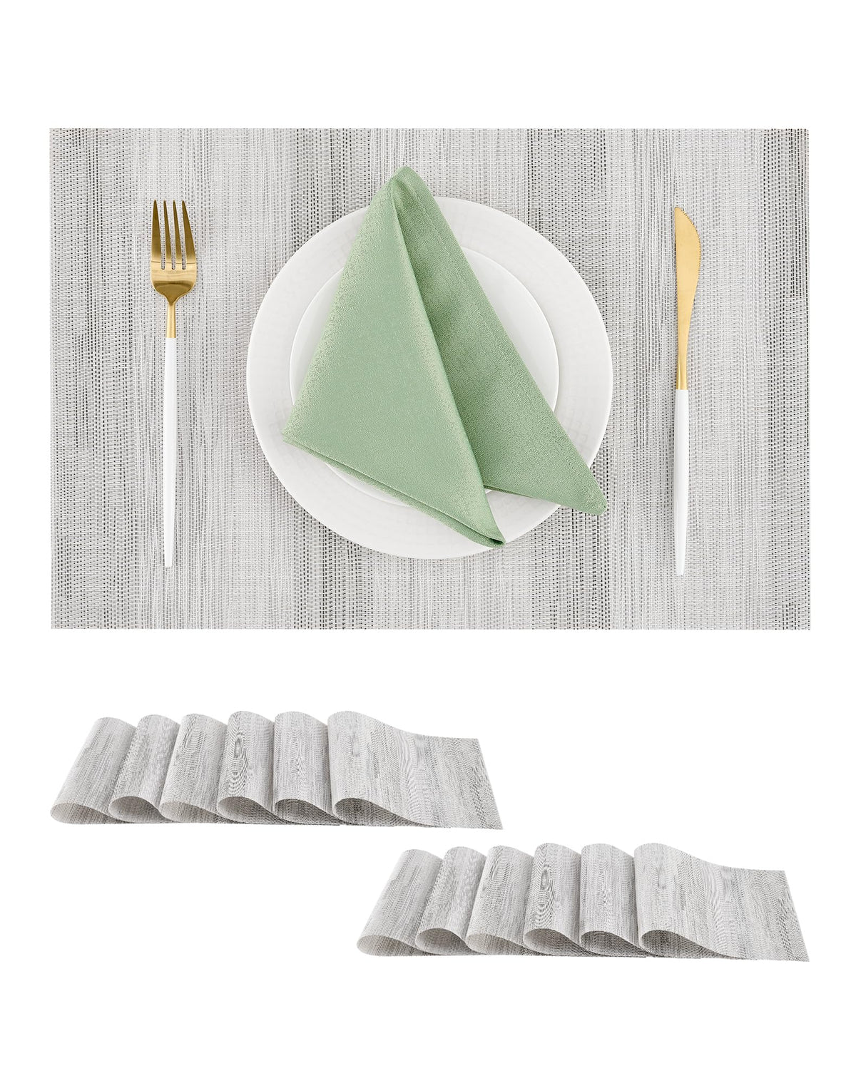 Beige White Placemats Set of 4 - Heat Resistant Non-Slip Place mats for Dining Table, Washable Durable PVC Vinyl Woven Table Mats(Beige White, 4)