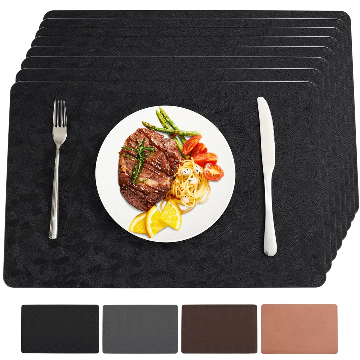 Vinyl Plastic Placemats Set of 6 Waterproof Wipeable Table Mats