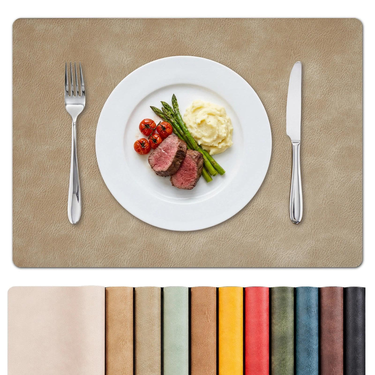 MOSAYT Vinyl Faux Leather Placemats, Set of 8, Reddish Brown