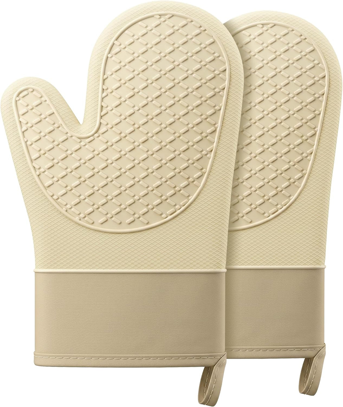 Silicone Oven Mitts,Heat Resistant, Oven Gloves with Soft Lining,Universal Fit Heat Resistant Kitchen Gloves for Baking, BBQ, Cooking and Grilling (Khaki)
