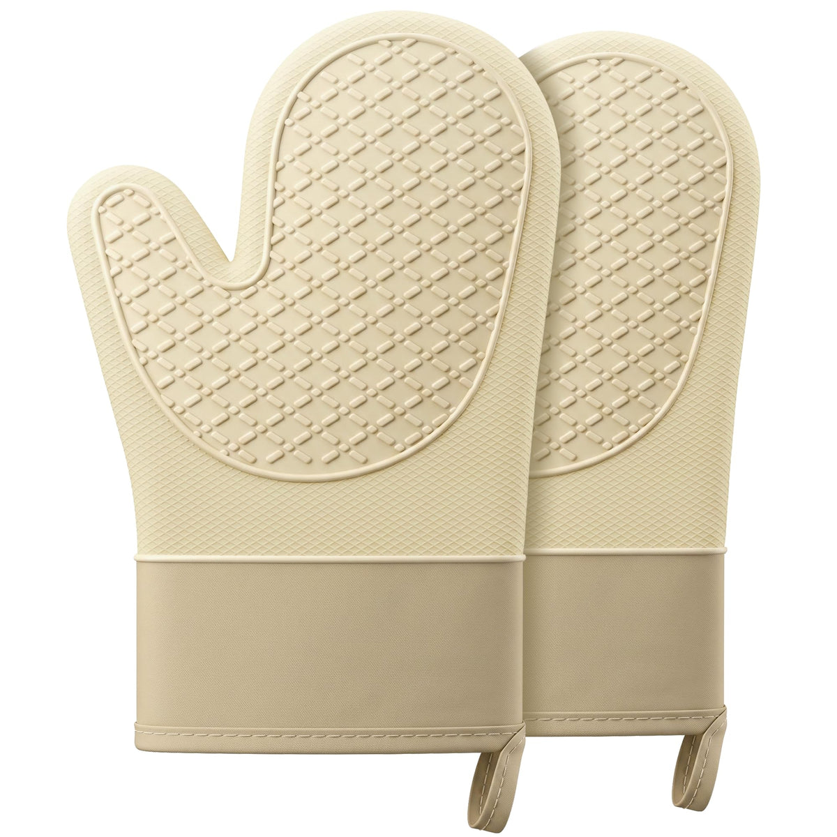 Silicone Oven Mitts,Heat Resistant, Oven Gloves with Soft Lining,Universal Fit Heat Resistant Kitchen Gloves for Baking, BBQ, Cooking and Grilling (Khaki)