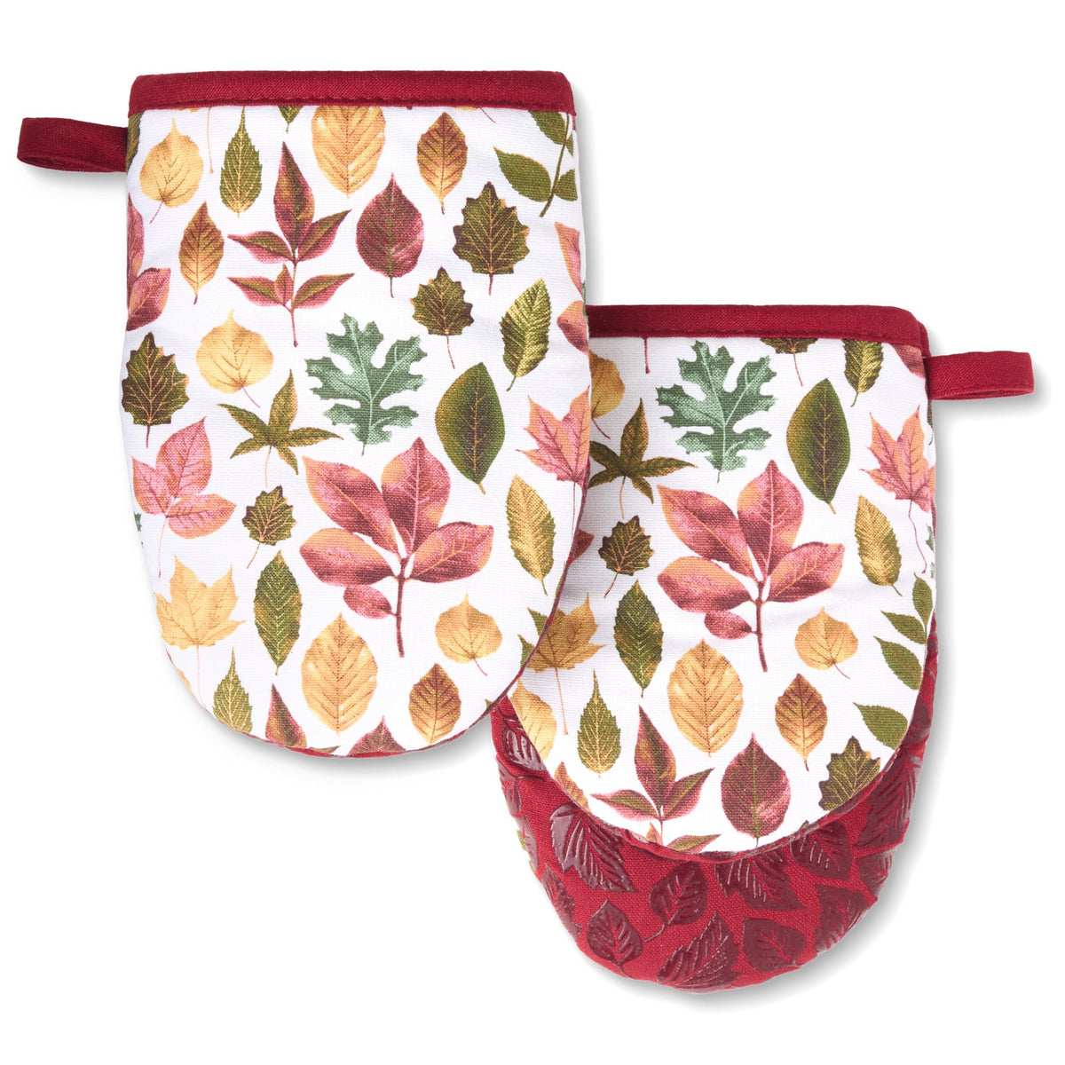 MARTHA STEWART Autumn Harvest Pumpkins Mini Oven Mitt 2-Pack Set, 100% Cotton with Decorative Non-Slip Silicone Grip, Heat Resistant, Orange/Green/Ivory, 5.5"X8"