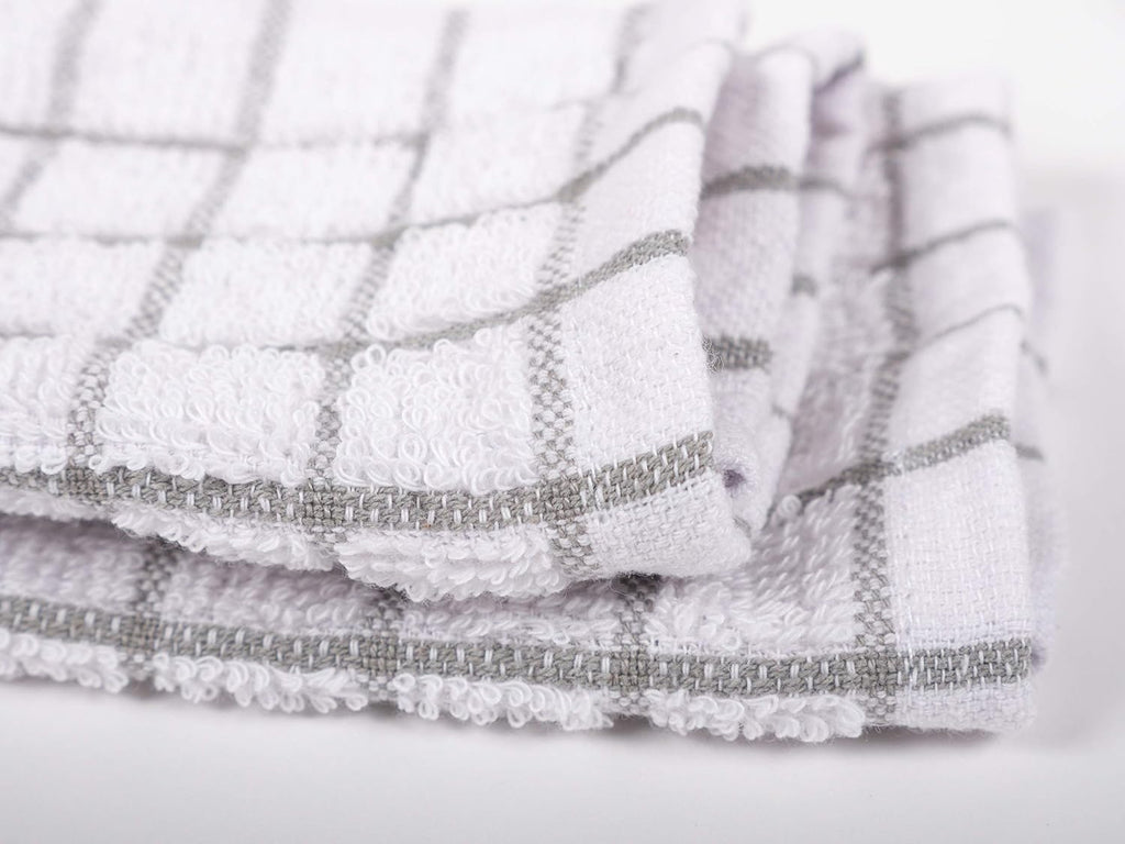 KAF Home Pantry 100% Cotton Checkered Grid Dish Cloths | Set of 6, 12 x 12 Inches | Absorbent and Machine Washable | Perfect for Cleaning Counters, and Any Household Spills - Gray